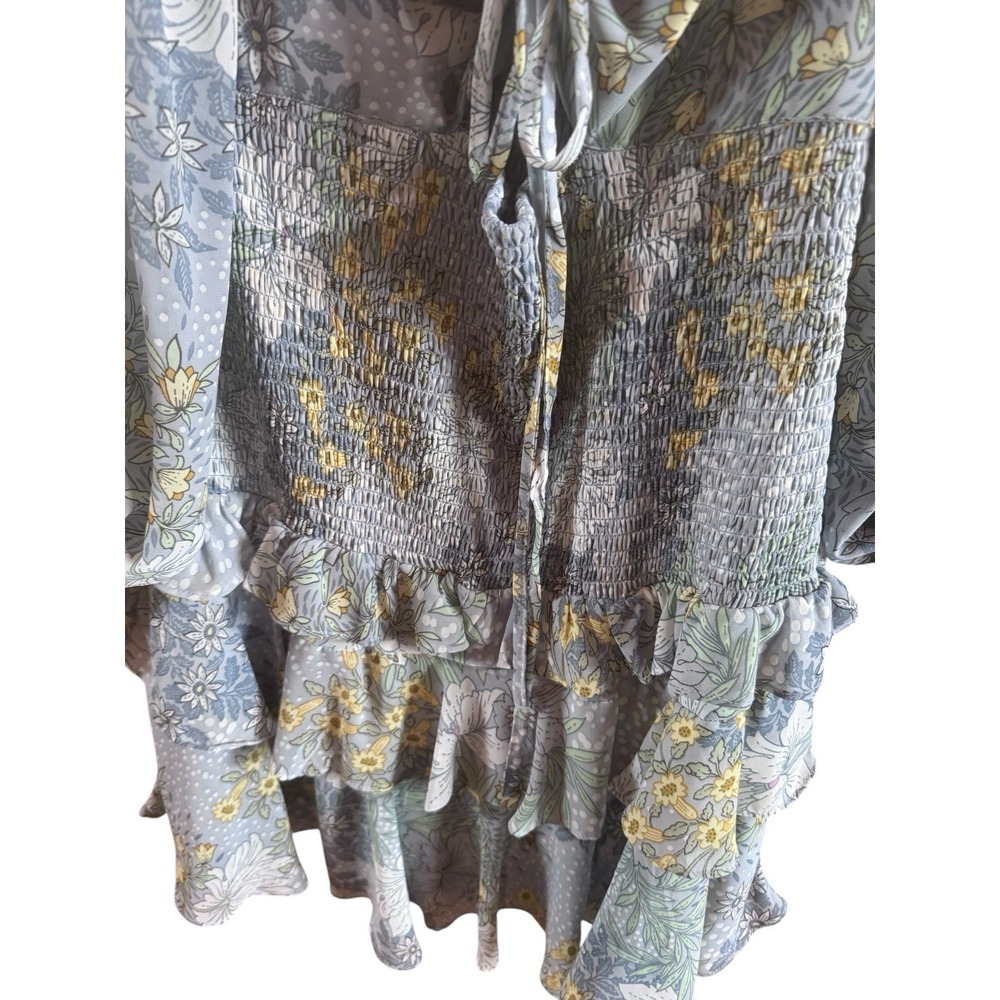 Astr The Label Marietta Blue Floral Tiered Ruffle Mini Dress Smocked Size Large - Picture 4 of 14